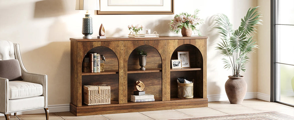 Tribesigns Farmhouse Console Table, 63-Inch Long Entryway Table with 3 Tier Storage, Wooden Rectangular Sofa Table