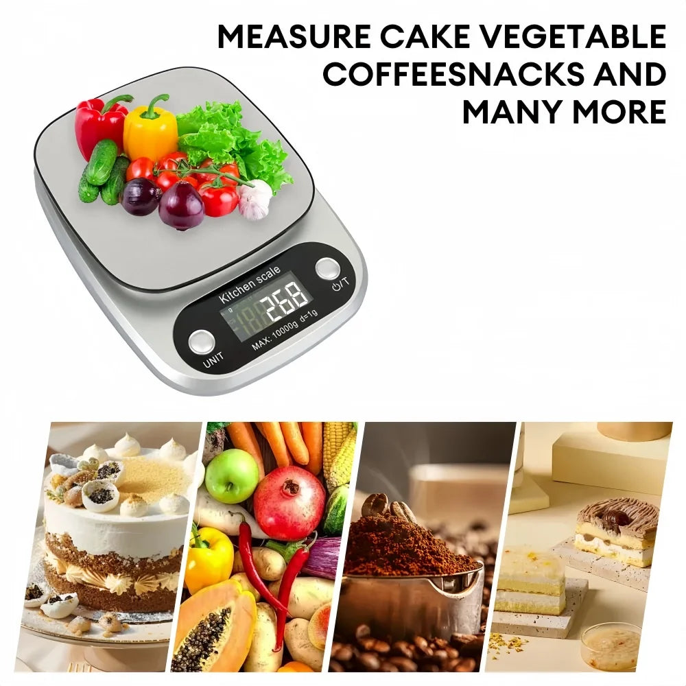 Báscula de cocina digital de 10 kg/1 g, de alta precisión, con pantalla LCD, para alimentos, joyería, café, repostería, portátil, herramientas de cocina de alta calidad