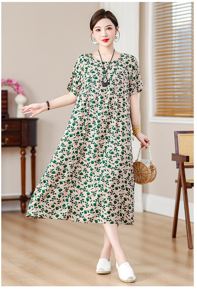 New Fashion Casual Summer Dress For Women Ladies O-Neck Print Short Sleeve Dress plus size Women Clothing