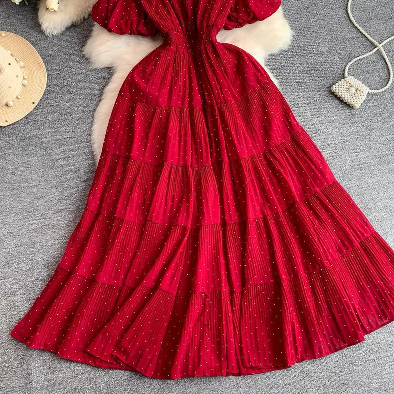 Summer Polka Dot Woman Elegant Dress Fashion V Neck Puff Sleeve Vestidos Korean A-Line Pleated Dresses 2026 Vestidos De Mujer