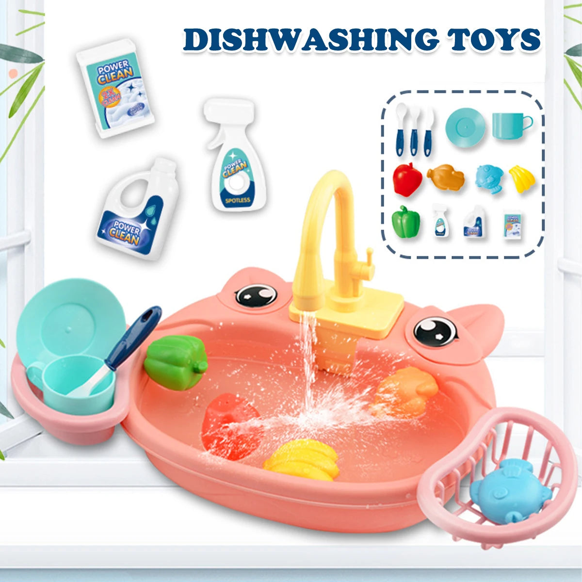 Juguetes de lavavajillas para fregadero de cocina, juguete de fregadero de cocina para niños pequeños, sistema de ciclo de agua automático eléctrico, regalos de juguete para niños