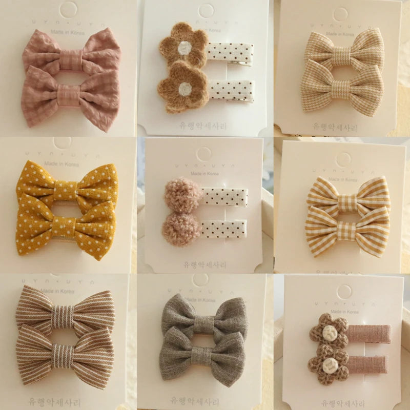 AITOUSHI Girls' Cotton Bow Hair Clips - Handmade Classical Headwear
