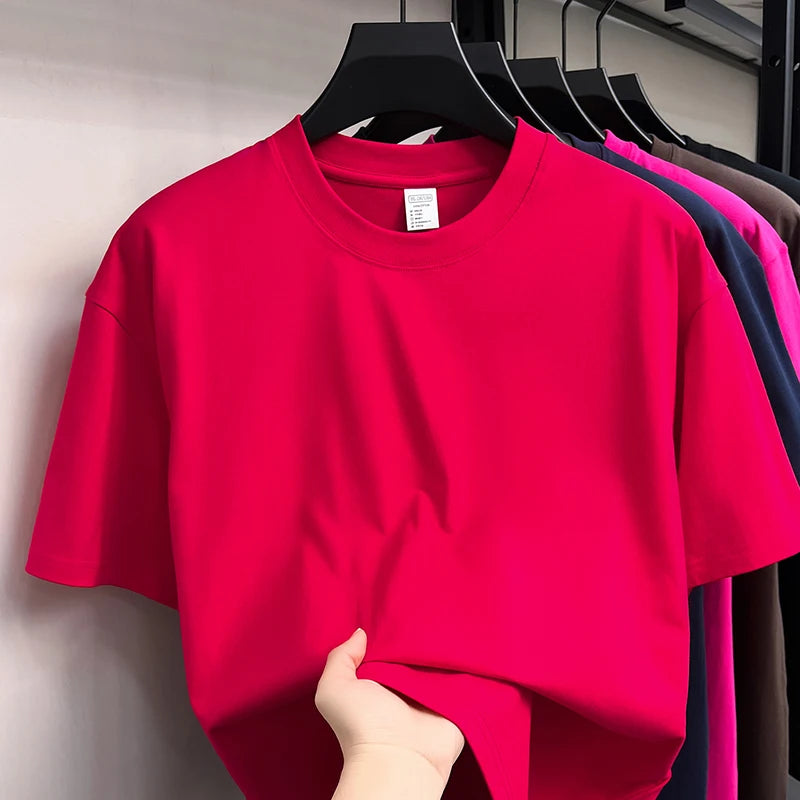 100%cotton men short sleeve T-shirt round neck summer casual high-quality new classic solid color comfort breathable fashion top