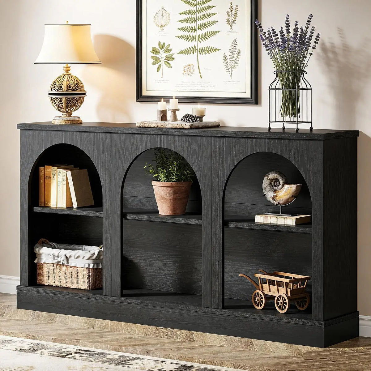 Wooden Console Table With 3-Tier Storage Shelf, 63" Long Modern Farmhouse Sofa Table For Hallway Living Room Bedroom, Customized