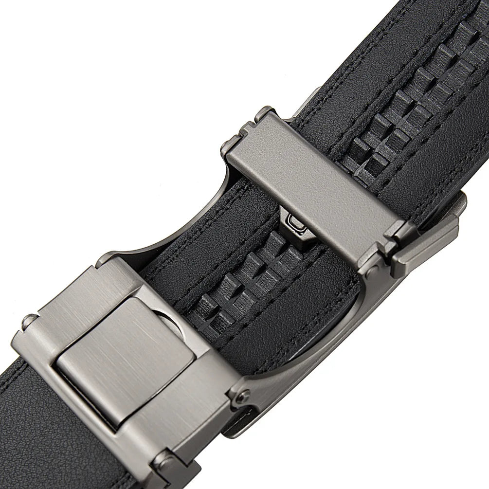 High Quality Black Brown Men’s Belt, Genuine Leather Material, Adjustable Automatic Ratchet Buckle, Cuttable Business Belt
