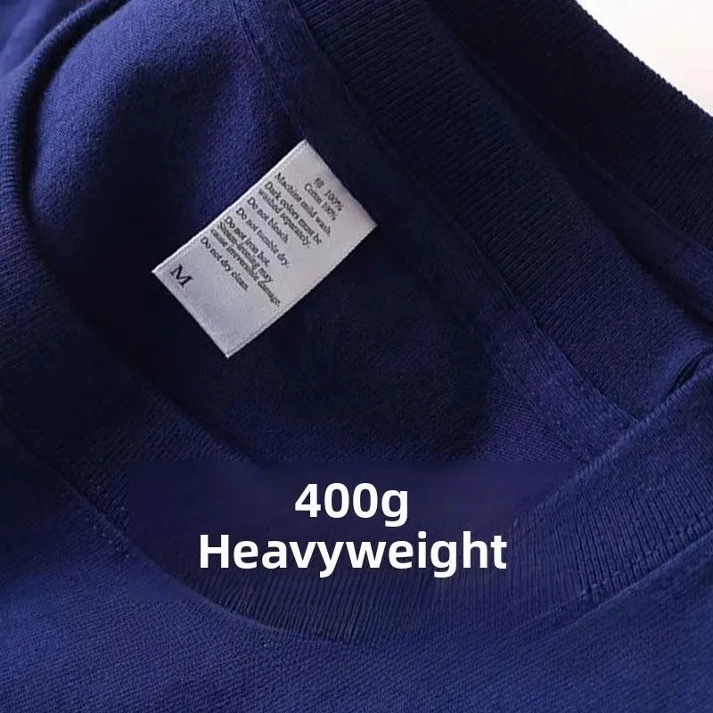 Heavyweight Pure Cotton T-Shirt - Men's Short Sleeve Loose Fit Sky Blue