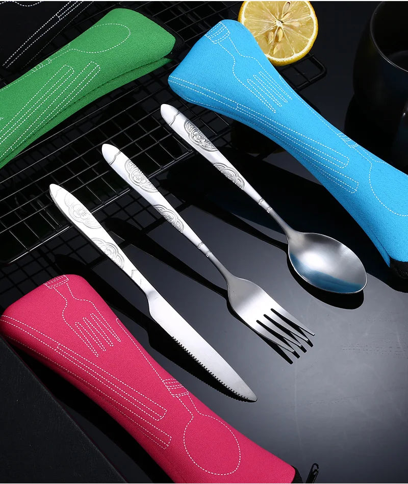 Cuchara de camping de viaje, juego de cubiertos de viaje con cremallera, estuche de almacenamiento portátil para herramientas de cena, hogar, picnic, vajilla lavable