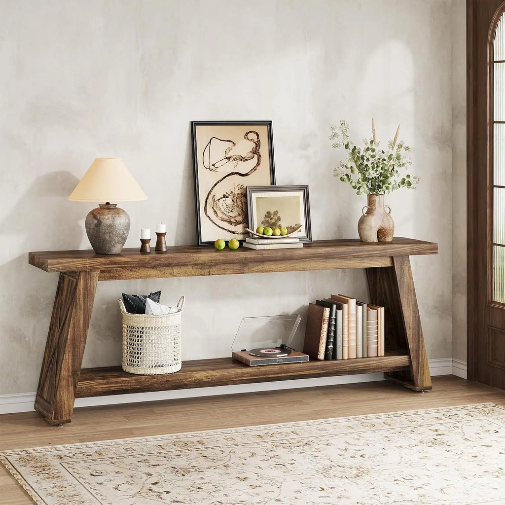 70.87" Extra Long Narrow Sofa Table 2-Tier Entryway Table for Living Room Hallway Entrance Foyer Rustic Brown, Customized