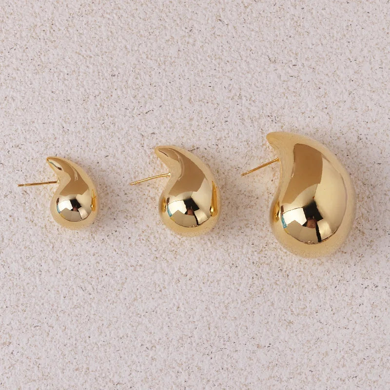 2024 New Trendy Plate Gold Color Chunky Waterdrop Dupes Drop Earrings For Women'S Personality Glossy Teardrop Earring Jewelry