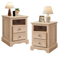 Vintage Nightstand Set of 2 with Charging Station, Light Walnut, Customized