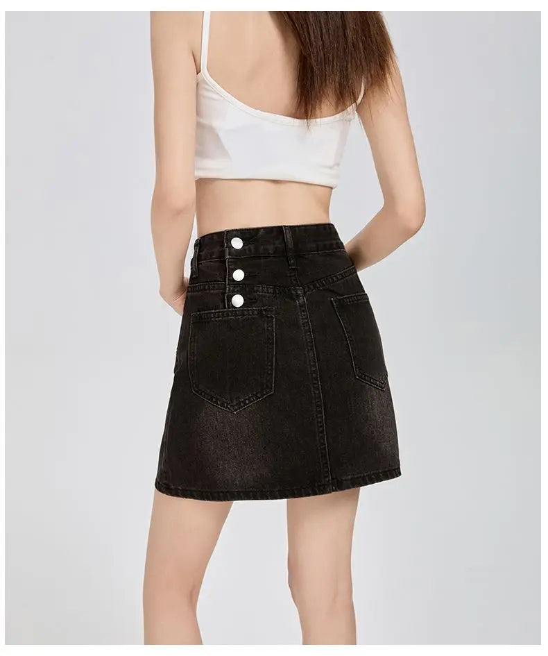 Harajuku Denim Plaid Skirt Women Sexy Multiple Pockets Mini Skirts Vintage Y2K New Fashion 2025 Lady Casual Versatile Streetwear
