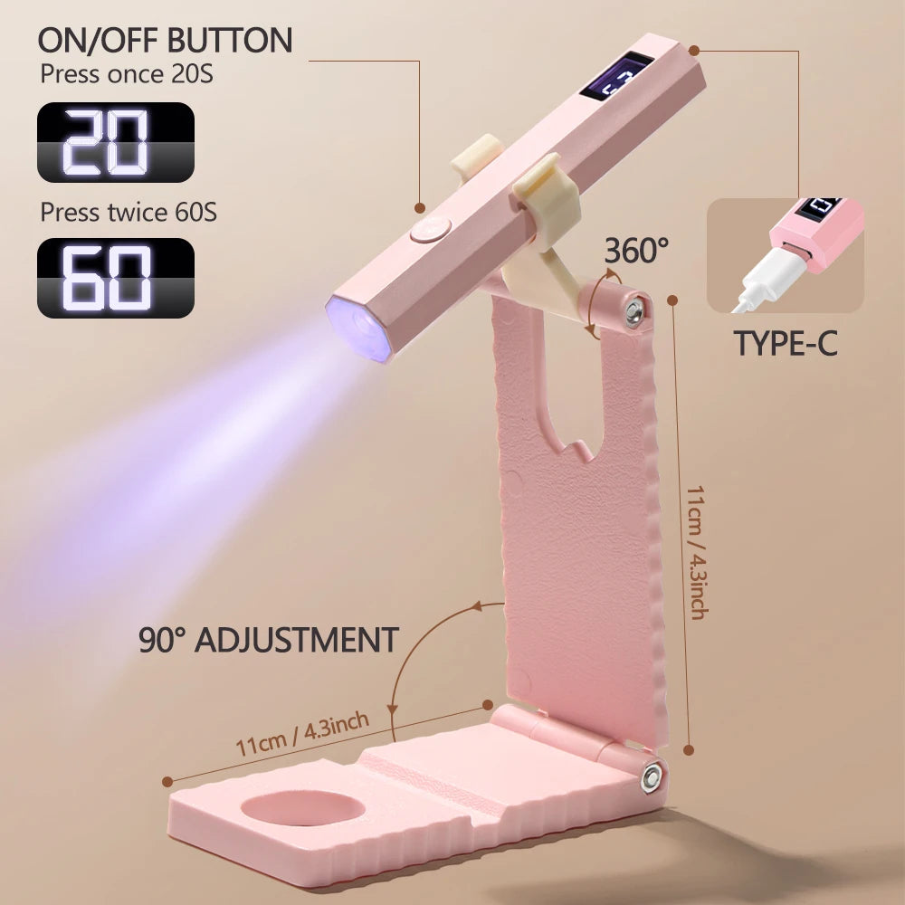 YIKOOLIN Portable Rechargeable UV LED Nail Dryer Mini Gel Polish Curing Lamp 2 Timing Modes USB Charging Manicure Tool Home Use
