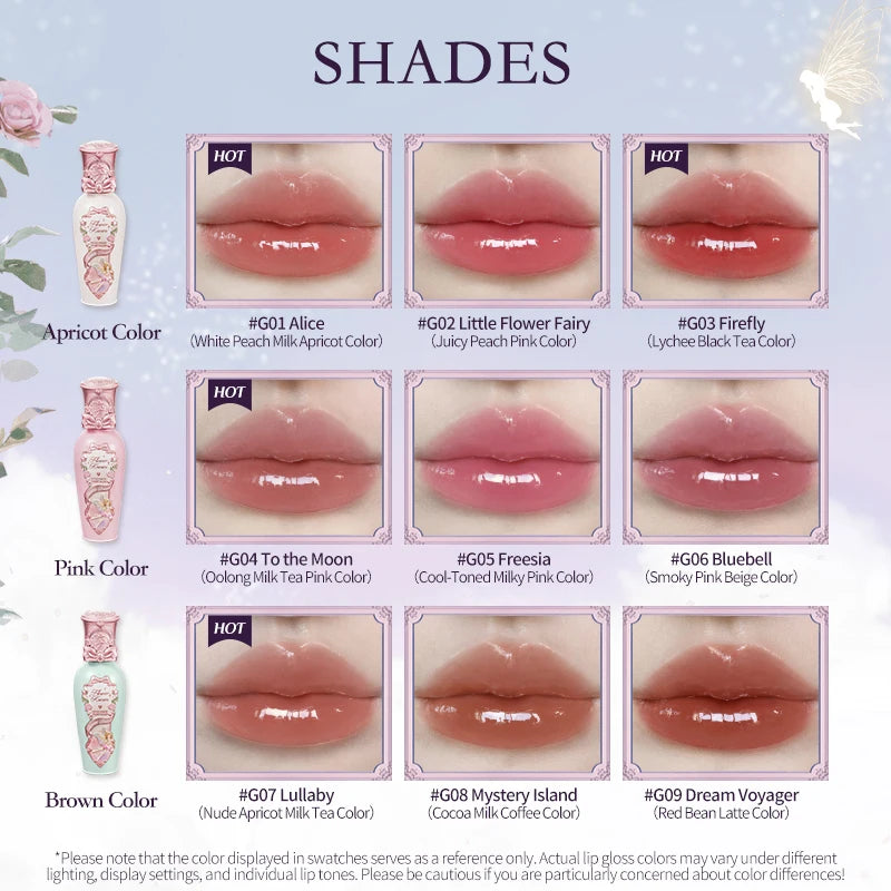 Flower Knows Full Collection Lip Gloss Tinted Lip Oil Vegan Hydrating Lip Makeup for Women Girls Non Sticky Moisturizing Shine