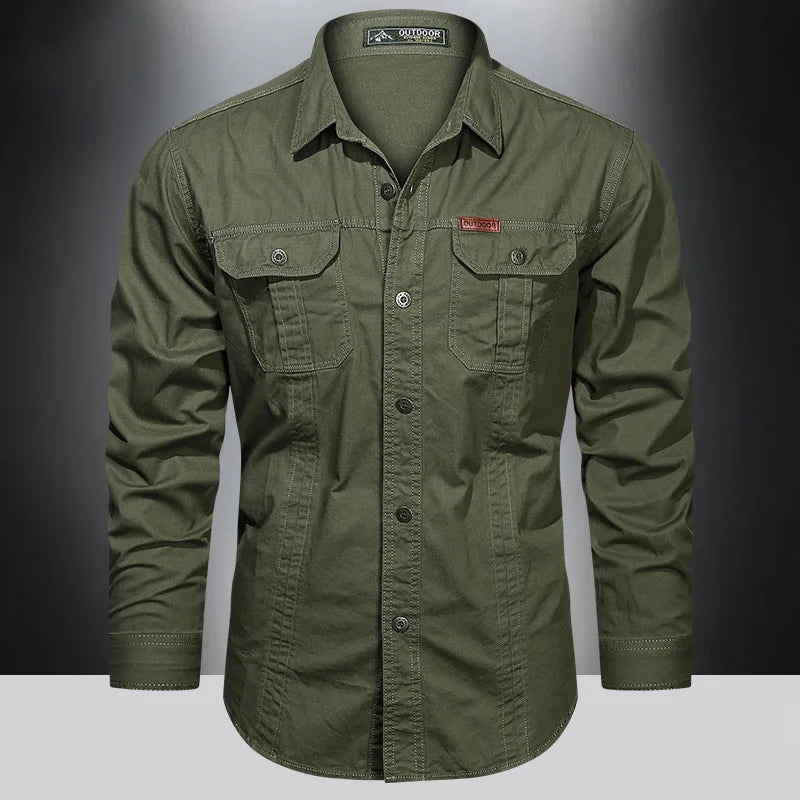 2023 Cargo Shirt Men Long Sleeve Casual Cotton Shirts High Quality Camisa Militar Overshirt Brand Clothing Black Blouses 5Xl