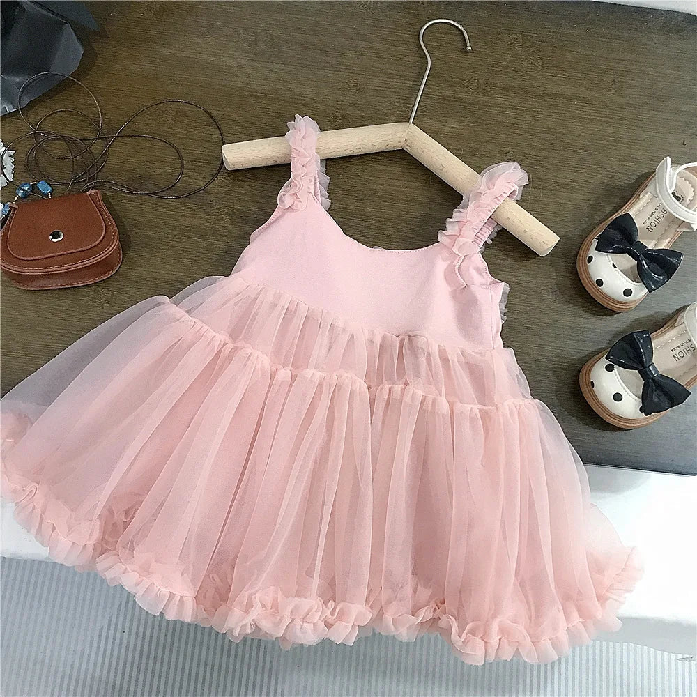 Girls' Summer New Dress Children's Cute Suspender Princess Dress Girl Baby Thin Casual Mesh Dress Fashion