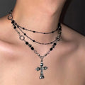 Punk Zircon Cross Pendant Necklace for Men Women Spicy Girl Sweet and Cool Style Multi Layered Necklace Gothic Jewelry Gifts