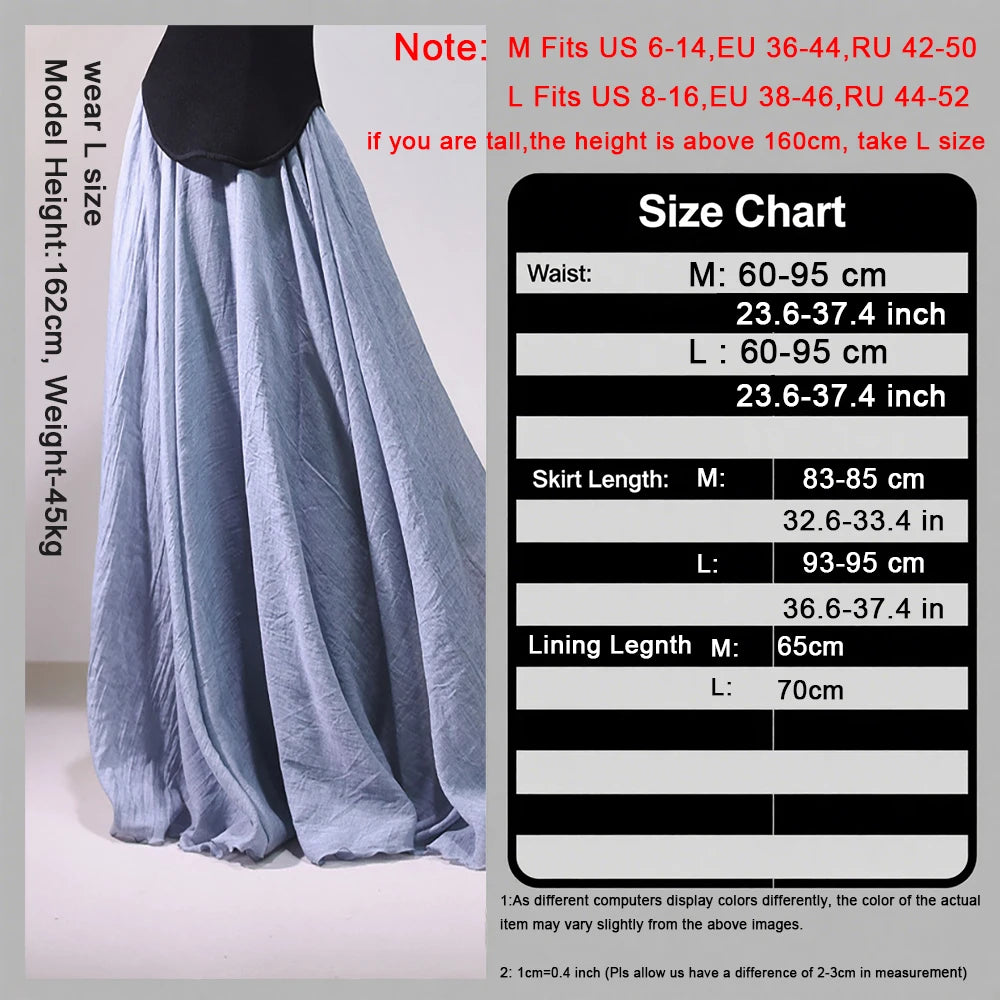 Women's Elegant High Waist Linen Maxi Skirt 2026 Summer Ladies Casual Elastic Waist 2 Layers Skirts Saia Feminina 20 Colors SK53