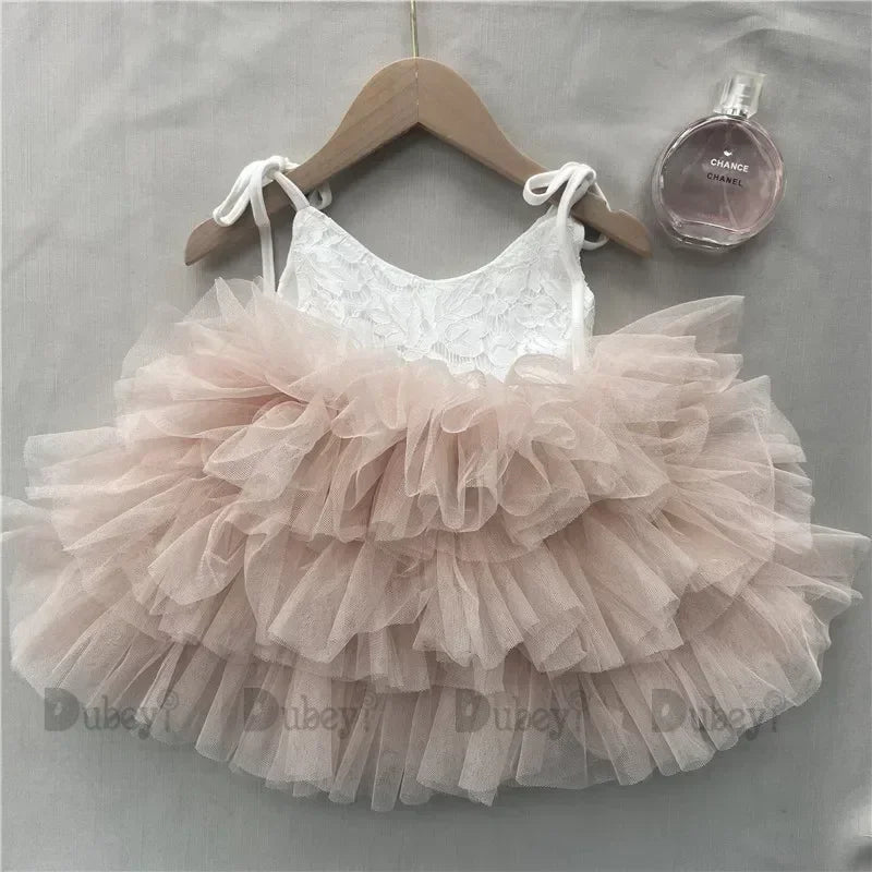 Toddler Girls Lace Tutu Dress for Kids Lovely Layers Ruffles Vestidos Fashion Baby Birthday Party Gown Boutique Wear