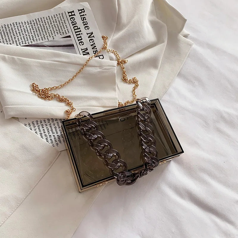 Acrylic Chain Box Handbag - Transparent Square Shoulder Bag