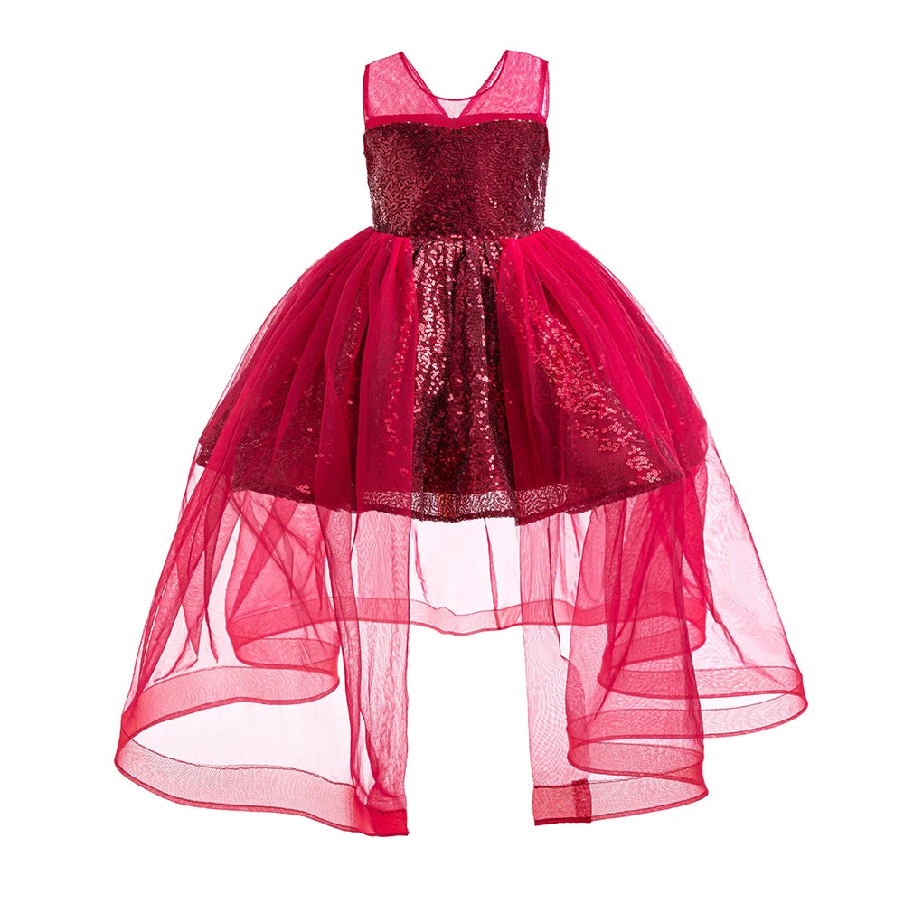 HETISO Fashion Girls Sequin Princess Dress Tulle Sleeveless Banquet High end Lace Evening Ball Gown for Kids Child 2-6 Years