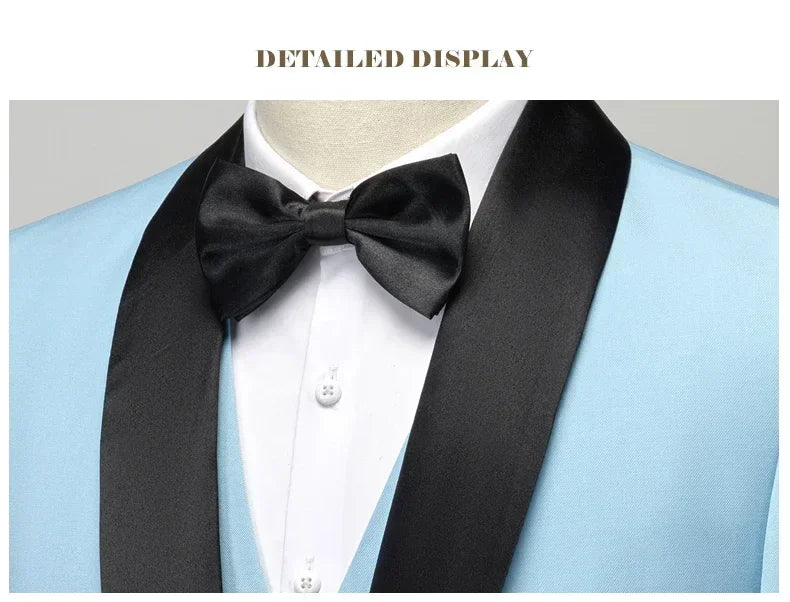 EUR Size Men's 3-Piece Slim Fit Suit Solid Blazer Tuxedo Vest & Trousers Set - Perfect for Business Wedding Groom & Formal Party
