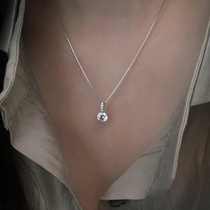 Huitan Eternity Pendant Necklace With Round Cubic Zirconia And Elegant Women'S'S Accessories For Wedding Classic Jewelry