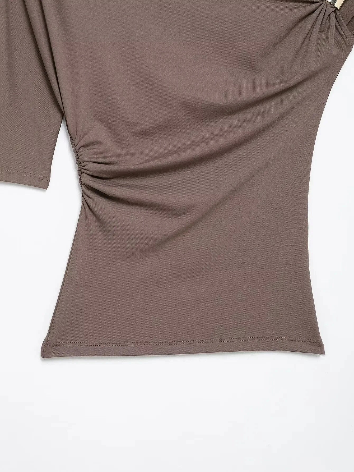 HH Women Pleated Short Sleeve Solid Slim Tops Summer Sexy Chic Asymmetrical Off Shoulder Vintage T-Shirts High Street Outfits