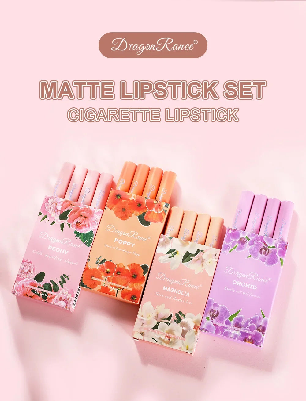 4pcs Lipstick Set Velvet Matte Lip Gloss Waterproof Long Lasting Smoke Lip Stick Sexy Red Lip Tint Charming Lips Makeup