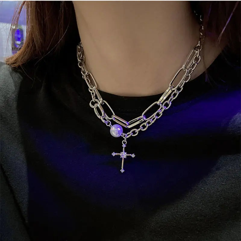Chain Around The Neck Cross Necklace For Women'S Pendant Vintage Multilayer Fashion Jewelry Hip-Hop Gothic Style Clavicle Chokers