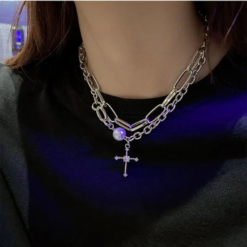 Cross Necklace For Women Vintage Multilayer Chain Pendant Gothic Hip Hop Clavicle Choker
