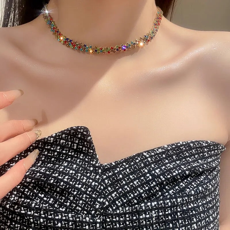 Luxury Shiny Full Rhinestone Choker Necklace For Women'S Personalized Geometric Crystal Necklaces Wedding Jewelry Gifts