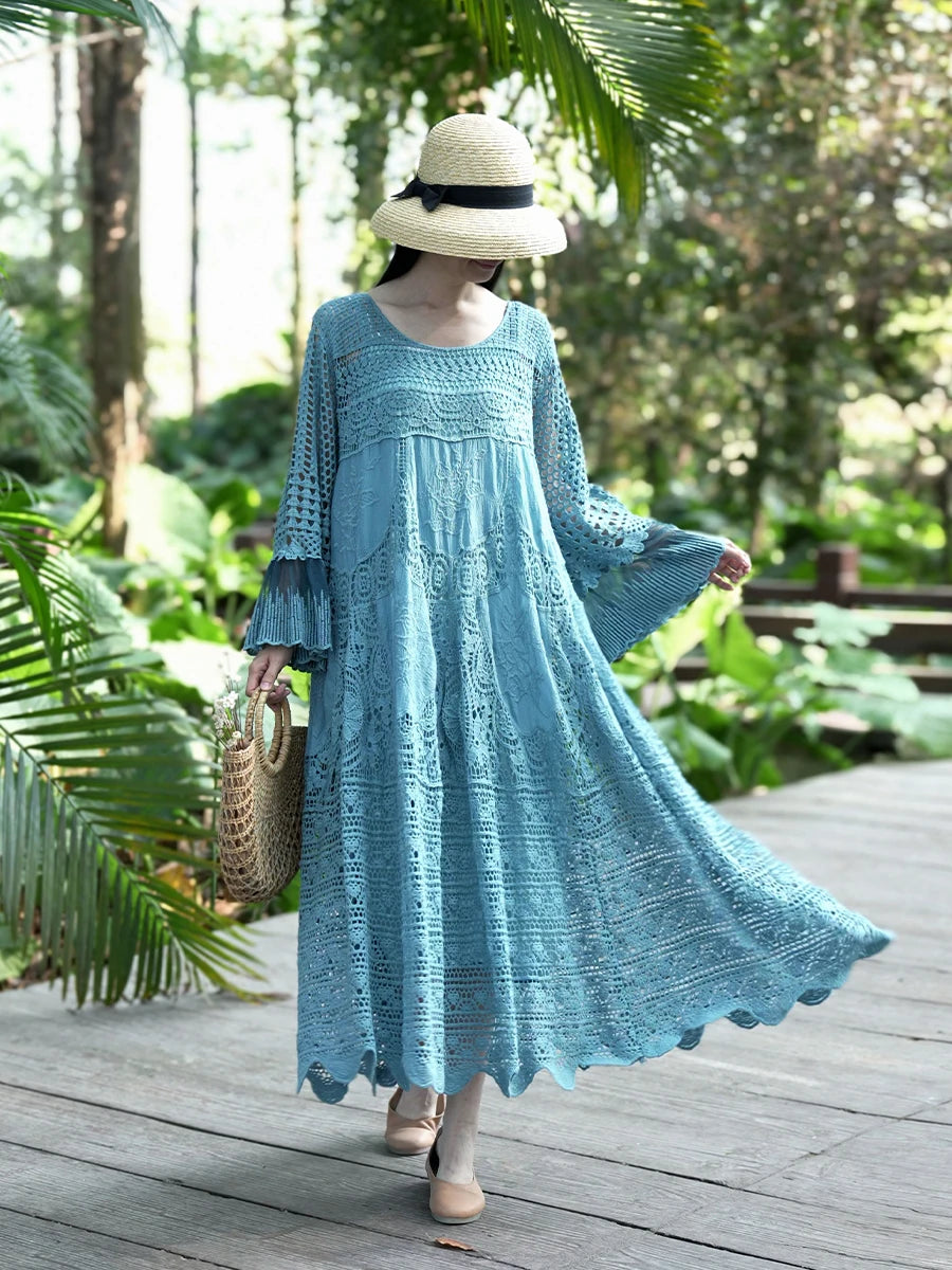 TIYIHAILEY Spring Summer Women Dresses Full Flare Sleevev Beige Loose Ladies Clothing Fashion Long Maxi 2026 New Blue Red Brown