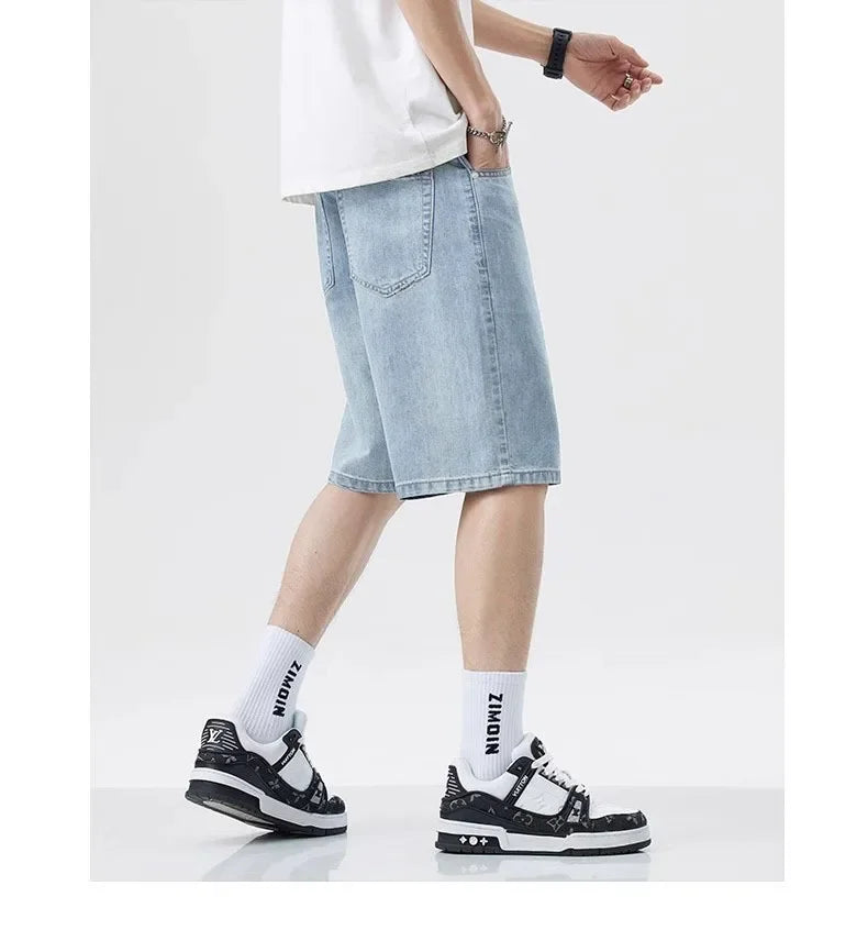 Dragging Streetwear Loose Jeans Men Korean Style Fashion Loose  Retro denim shortsPant Men's Brand Clothing Black  Blue Grey