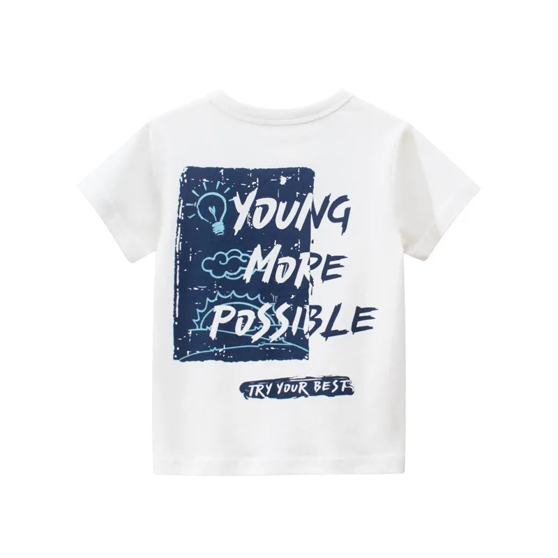 Tsaujia Boys' Short Sleeve Cotton T-Shirt - Cartoon Print Active Top