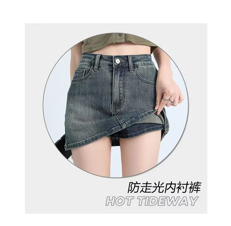 New Adult Thin Denim Skirt College Student High-waist Bodycon Shorts Women's Sexy Denim Skirt Girl's A-line Skirt Women's Shorts