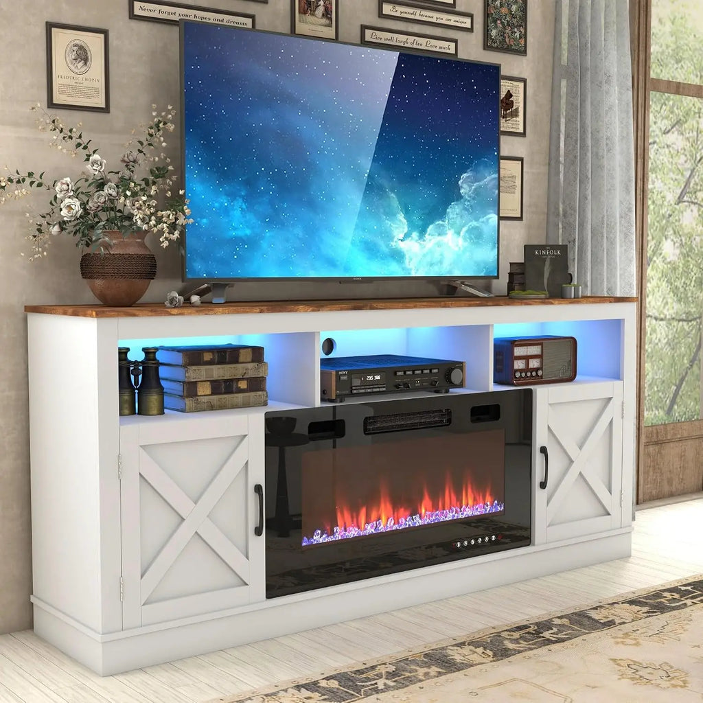TV Stand 70-80 Inch, 32" Entertainment Center w/ 36" Electric Fireplace & LED, Media Console w/ Barn Door for , Customized
