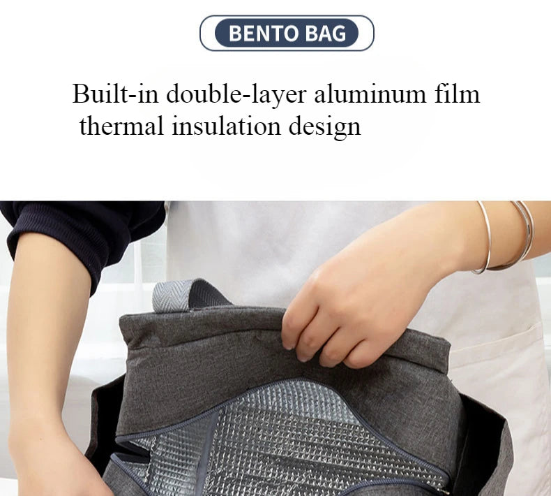 Double pockets Portable lunch bag lunch box insulated canvas tote bag school lunch portable dinner box picnic food storage