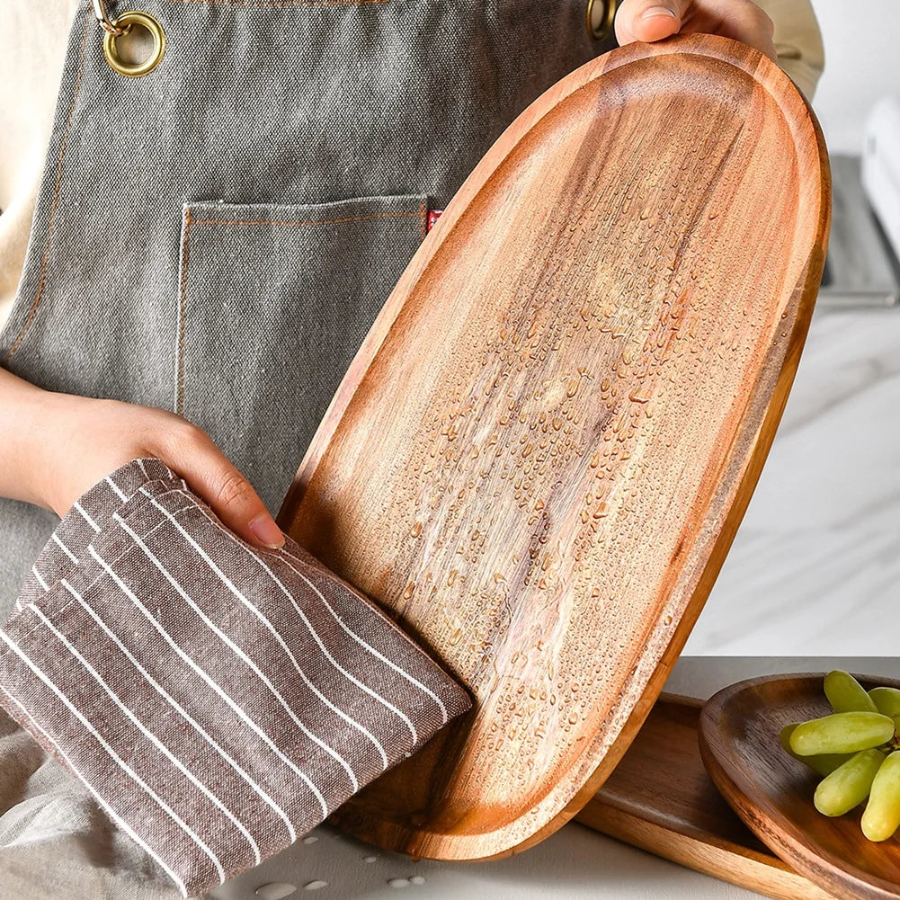 Wood Dinner Plates Irregular Oval Serving Tray Fruit Dishes Dry Fruit Sushi Tea Tray Bread Wooden Plate Home Decoration