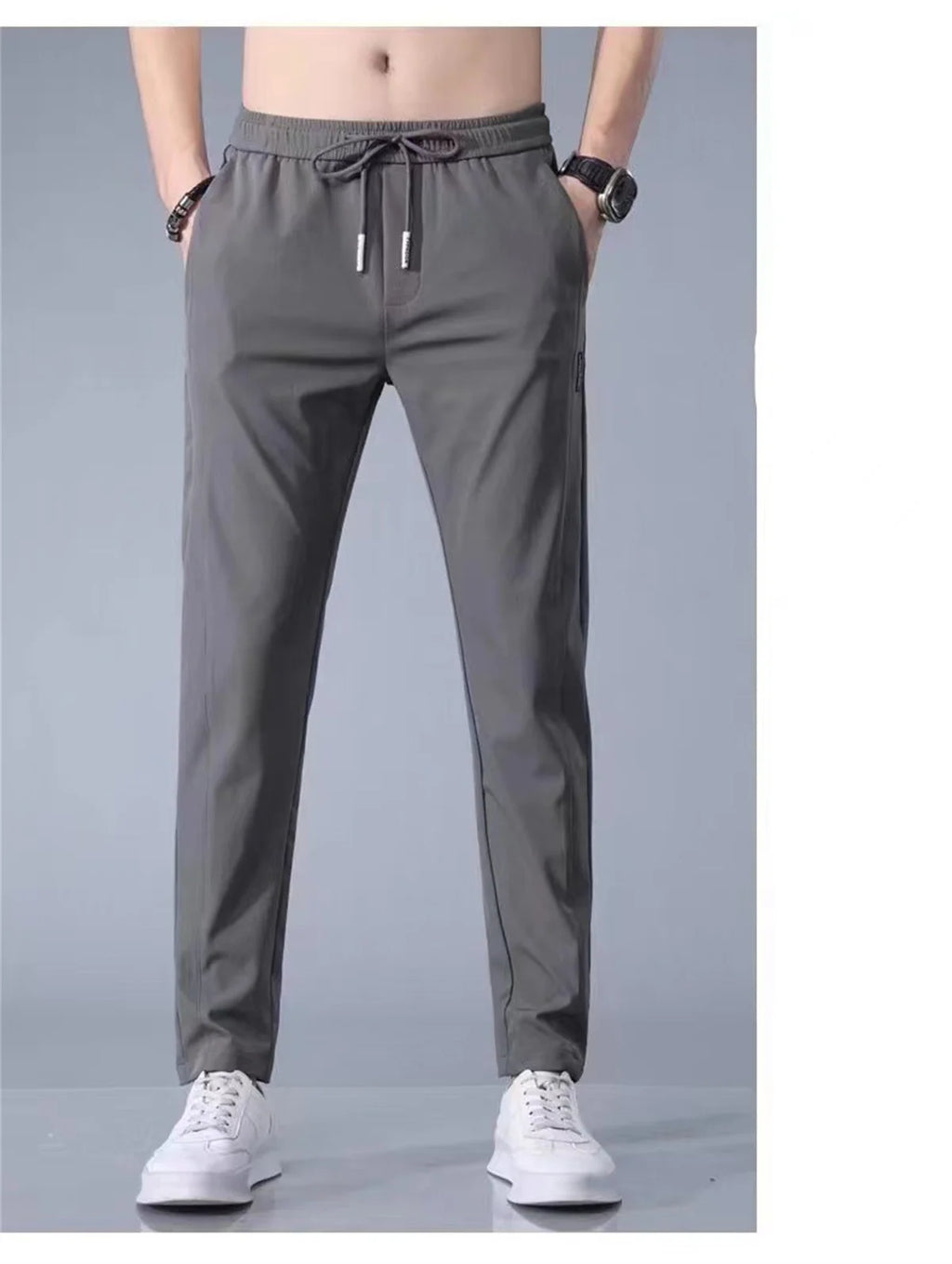 Ice Silk Men's Pants 2024 Summer New Black Gray Thin Business Casual Pants Outdoor Elastic Breathable Straight Leg Sweatpants