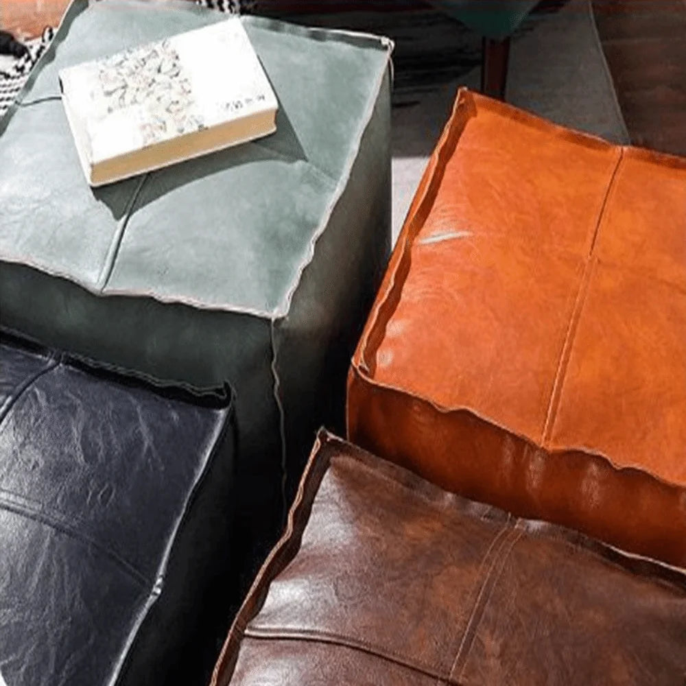 Modern Non-Slip Storage Stool Large Capacity Waterproof Unstuffed Cushion Cover No Fillings Square Leather Pouf Bedroom