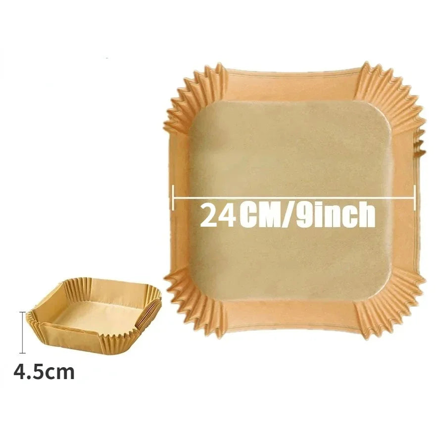 50/30 Piezas Accesorios de Cocina Papel para Freidora de Aire Utensilios de Cocina Desechables Cuadrados Redondos Moldes para Repostería Bandeja para BBQ Almohadilla Antiadherente