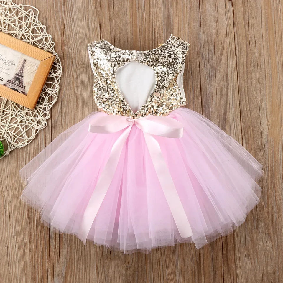 Princess Kids Baby Dress For Girls Fancy Wedding Dress Sleeveless Sequins Party Birthday Baptism