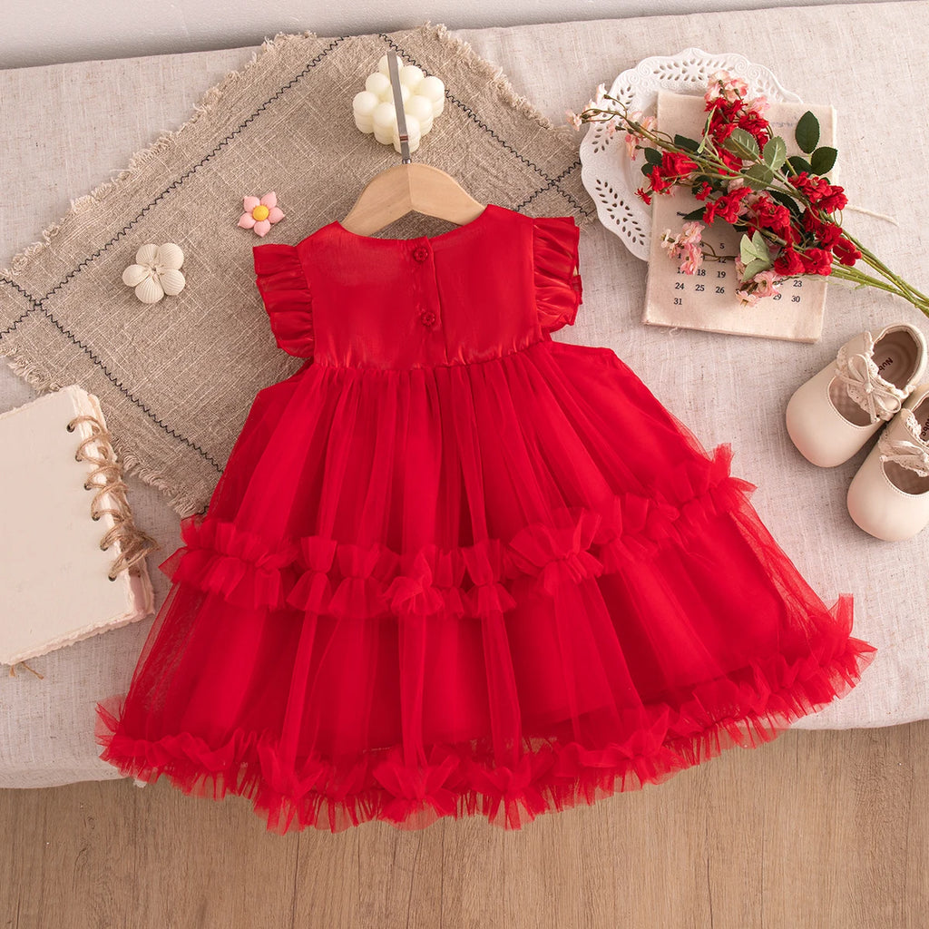 Korean Style Sweet Solid Color Baby Girl Dress Summer Fashion Flower Birthday Party Gift or Wedding Princess Fairy Toddler Dress