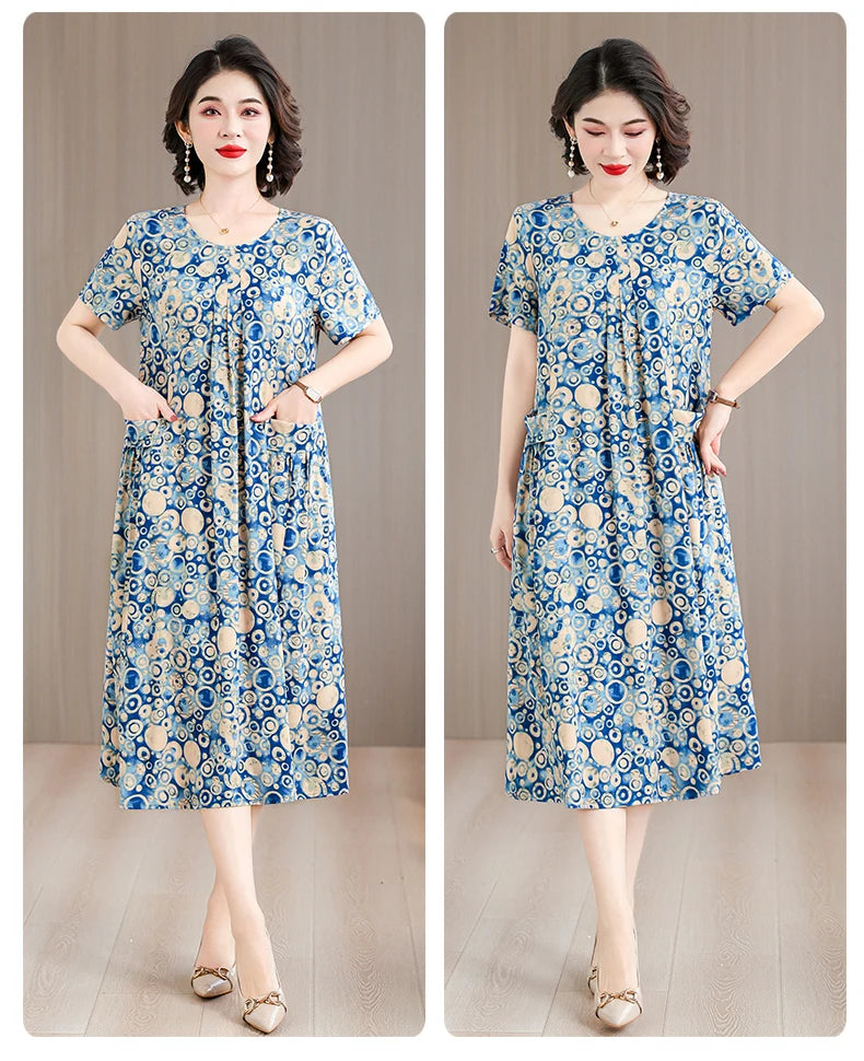 2026 New women summer print casual o-neck casual short Vestidos Vintage dresses summer thin dress
