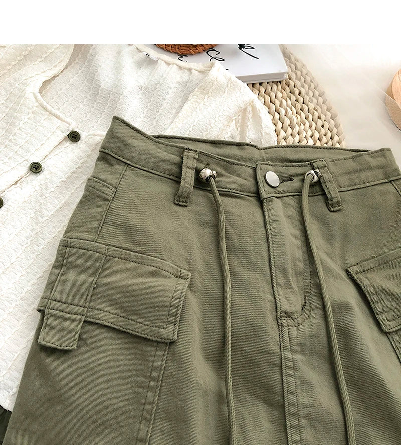 Retro High Waist Denim  Skirt Women's Spring Summer Autumn Casual Drawstring Anti-Light Short Skirt Polyester Fiber
