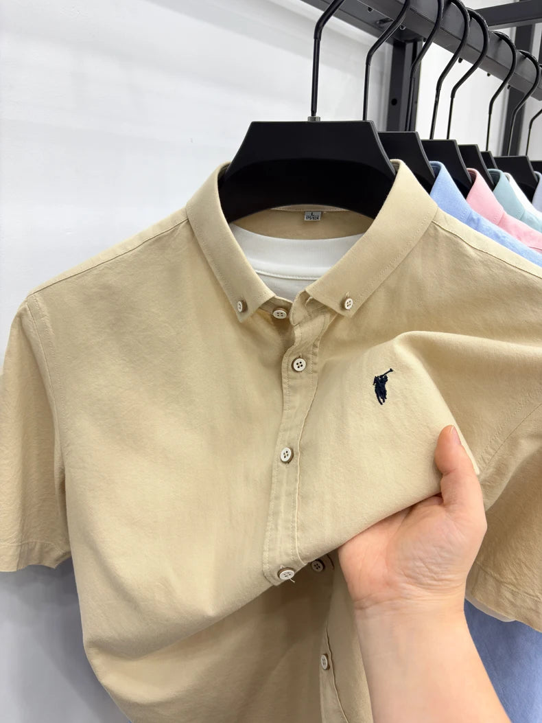 100% pure cotton short sleeve shirt summer new breathable men's T-shirt designer brand Paul Pony embroidery business casual top