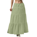 Women's Flared Ruffle Hem Maxi Skirt Fashion Women Solid Long Skirts Elastic Waist Elegant Long Skirt Spring Summer Cake Dress