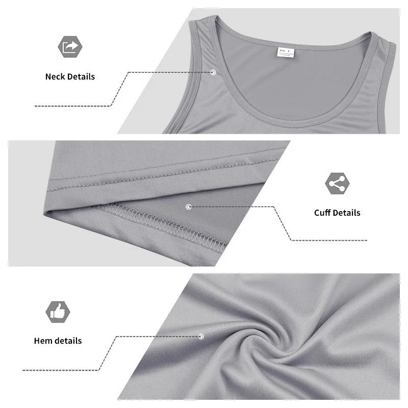 Men's Gym Sports Tank Top Muscle Aesthetic Dry Fast Workwear Polyester Fiber Summer Sport Fit Style Solid Color round Neck