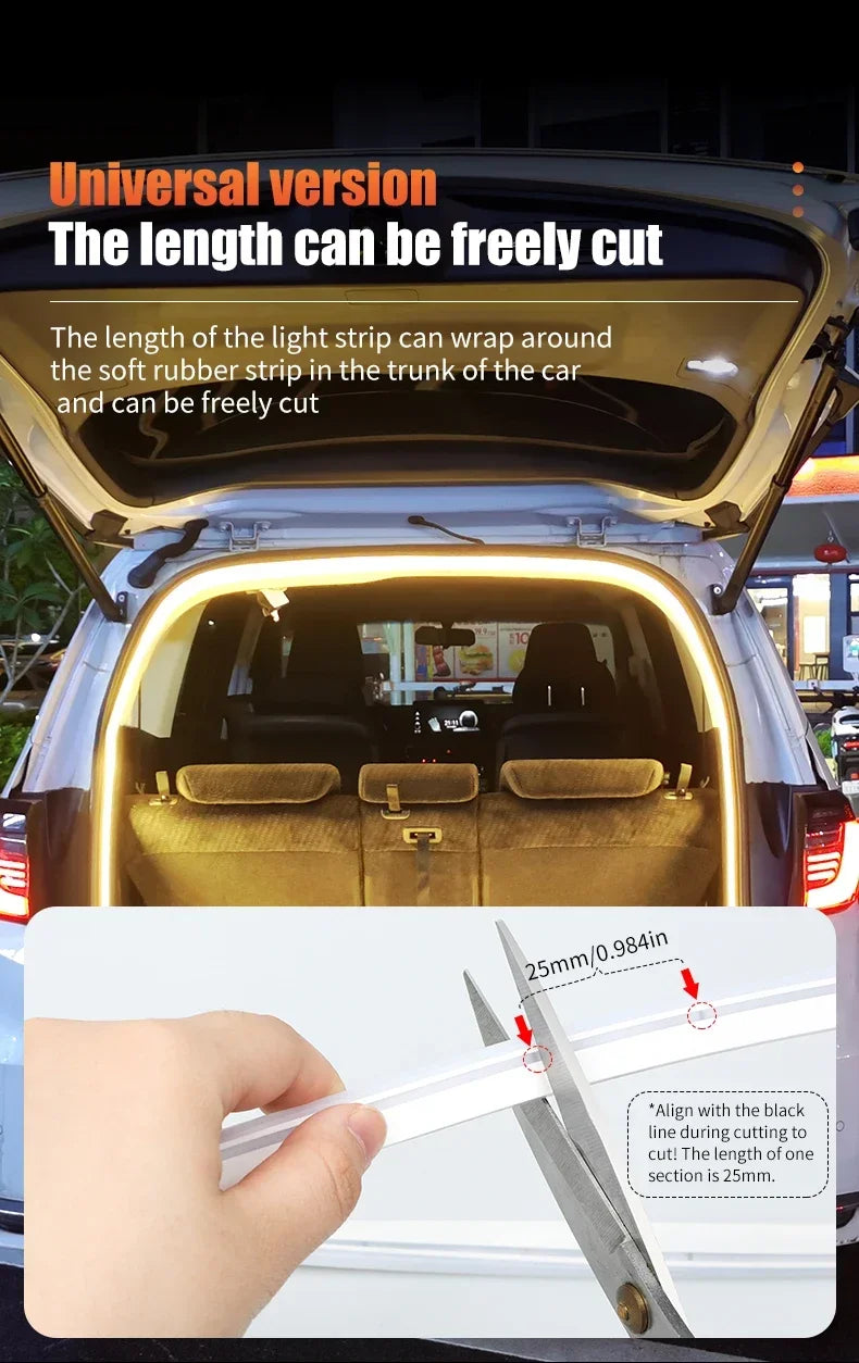 LED Trunk Lighting Lights Dynamic Flowing Flexible Light Strip On/Off Scanning Atmosphere Lamp Waterproof for Car Accessories