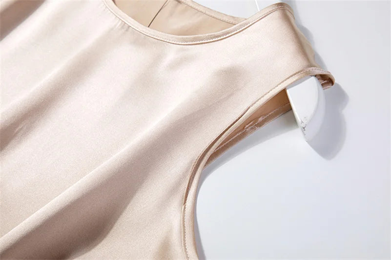 Elegant Fashion Satin Tank Tops Office Lady Blouse Shirts plus  Summer Slim Sleeveless Vest Women Simple O-neck Tops y2k clothes